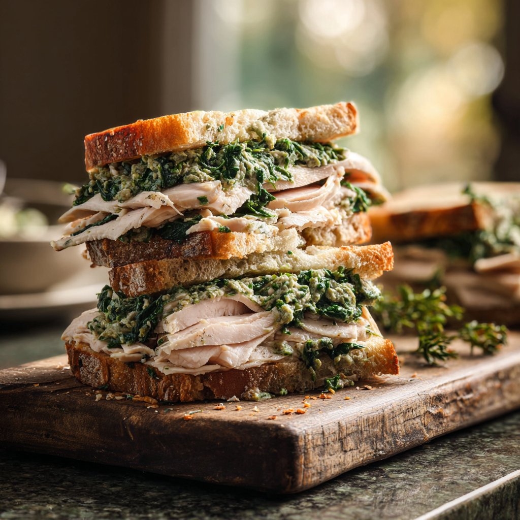 Sliced Turkey and Spinach Sandwiches