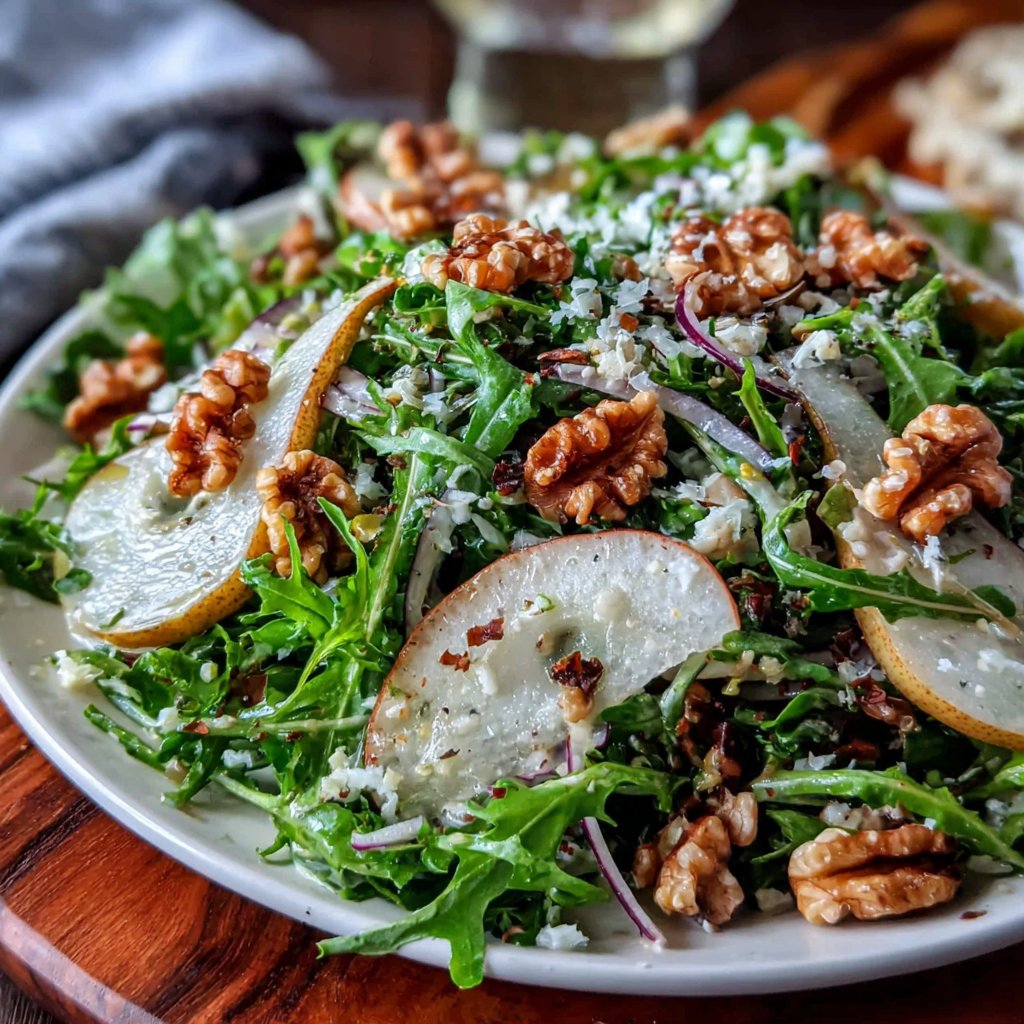 Dandelion Salad with Pear and Walnut