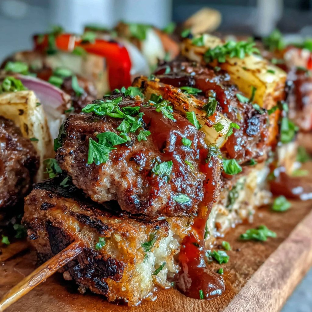 Savory Hamburger Vegetable Skewers